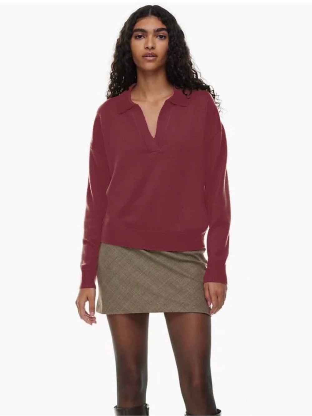 WILFRED x ARITZIA Clara Merino Wool V Neck Sweater| Wine Maroon | Size S